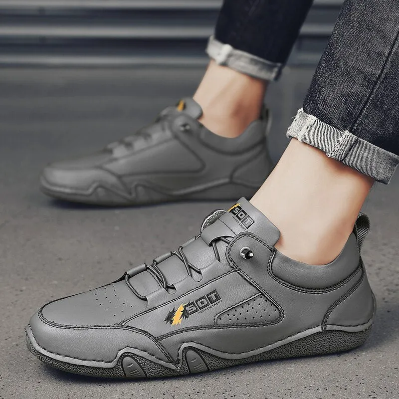Men's Casual Lace-Up Leather Sneakers