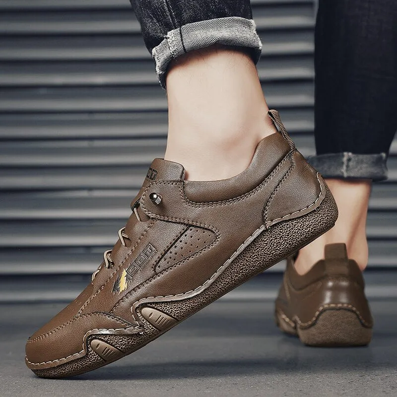 Men's Casual Lace-Up Leather Sneakers