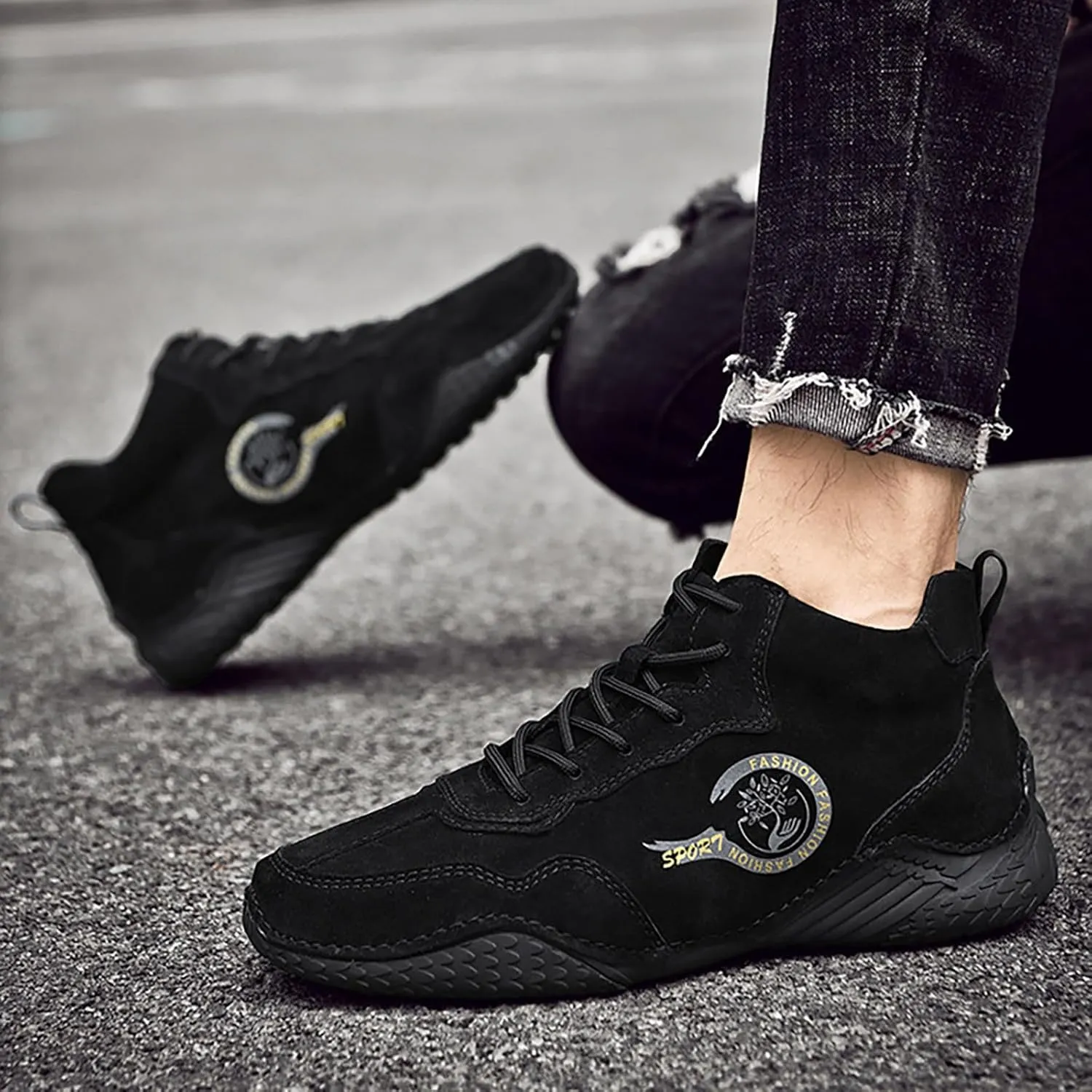 Men's Casual Shoes Flat Non Slip Outdoor Shoe Fashionable High-Top Boots For Men Winter Spring Walking Standing Hiking Running Leather Boot