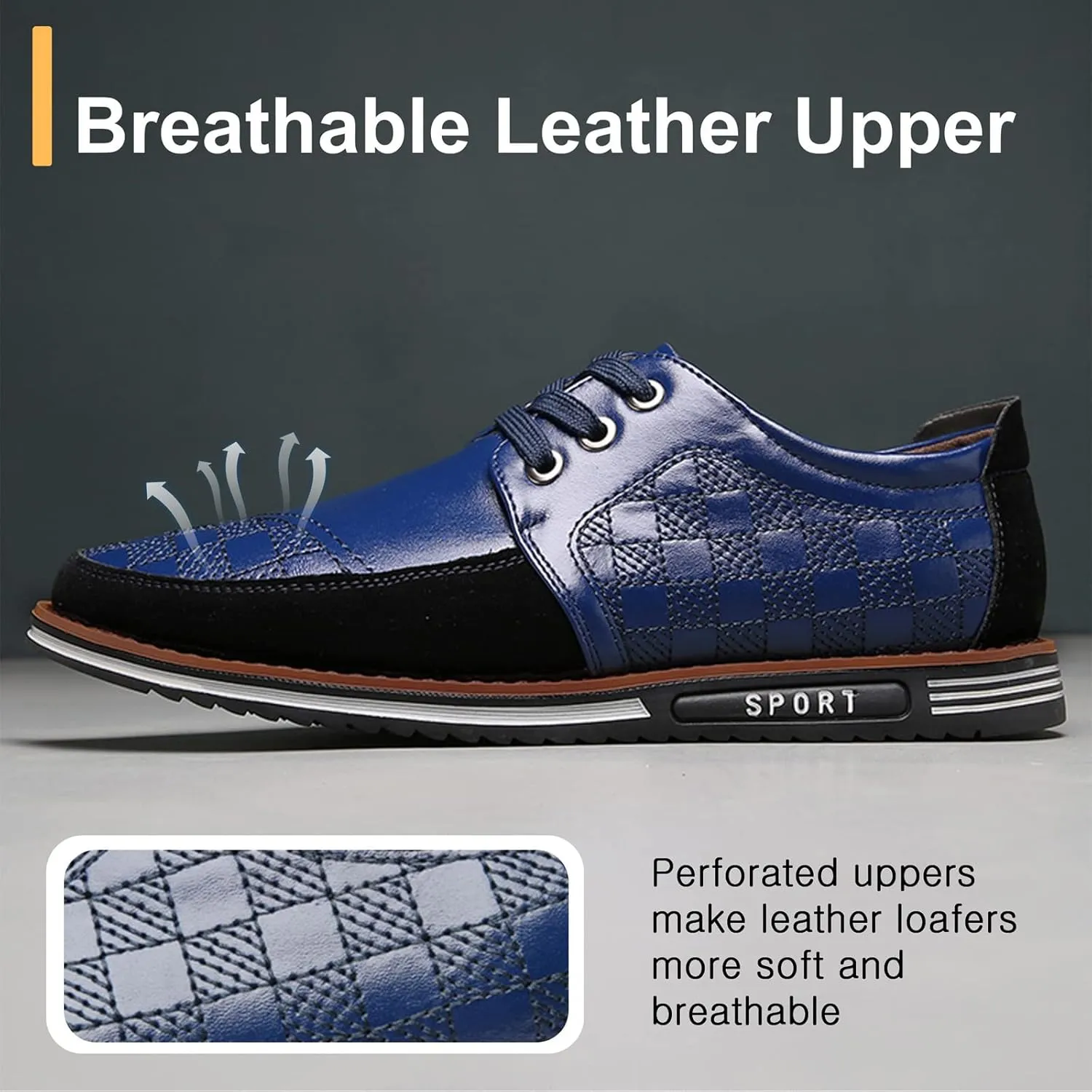 Men's Causal Oxfords Business Dress Shoes Lightweight Lace up Leather Loafers Classic Formal Shoes Driving Walking