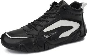Men's Fashion Leather Waterproof Hiking Shoes Lightweight Lace Up Sports Sneakers Casual Slip-on Non-Slip Walking Shoes Chukka Boots (Color : Black, Size : 9)