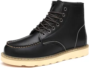Mens Fashion Leather Work Boots Waterproof Construction Work Boots Comfortable Lightweight Breathable Boots (Black,12)