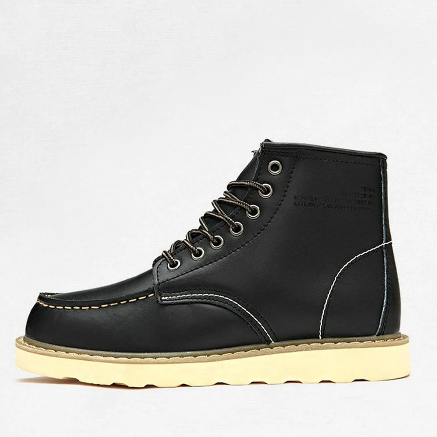 Mens Fashion Leather Work Boots Waterproof Construction Work Boots Comfortable Lightweight Breathable Boots (Black,12)