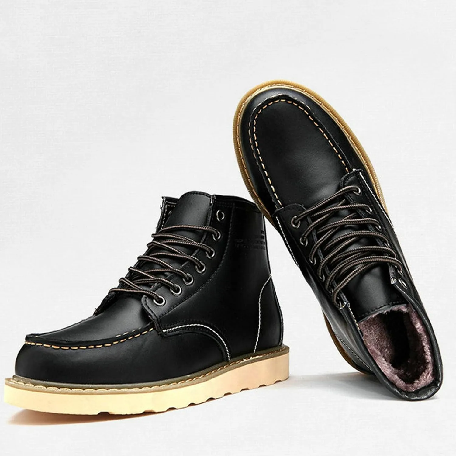 Mens Fashion Leather Work Boots Waterproof Construction Work Boots Comfortable Lightweight Breathable Boots (Black,12)