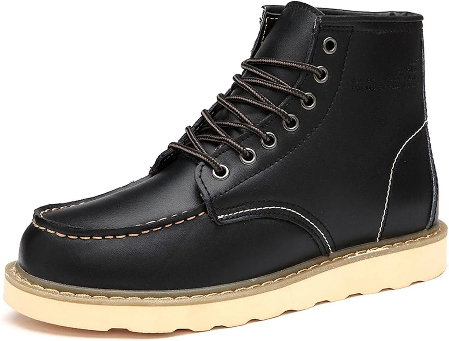 Mens Fashion Leather Work Boots Waterproof Construction Work Boots Comfortable Lightweight Breathable Boots (Black,12)