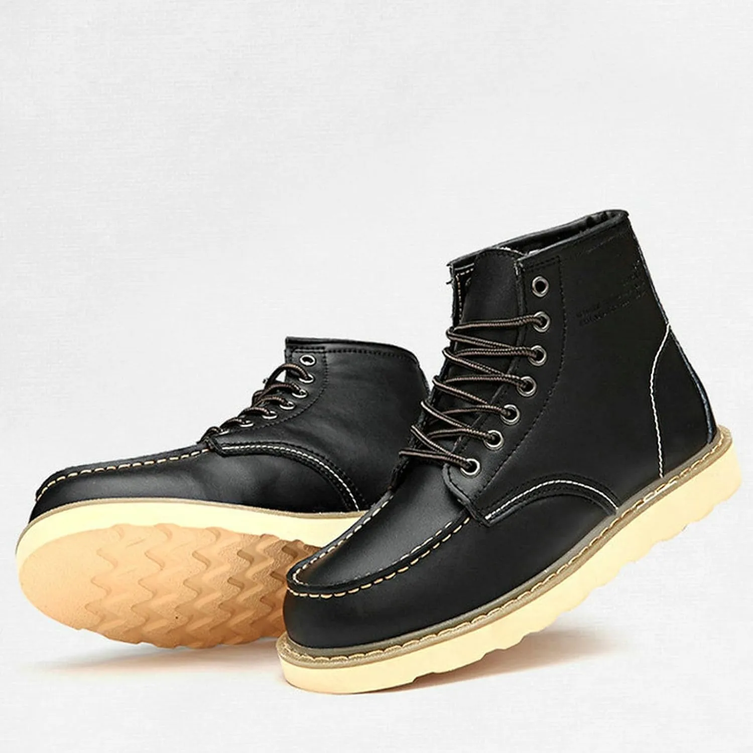 Mens Fashion Leather Work Boots Waterproof Construction Work Boots Comfortable Lightweight Breathable Boots (Black,12)