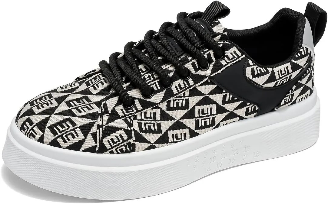 Men's Fashion Street Skate Shoes - Comfortable, Non-Slip, Durable lace-up Sneakers with Geometric Patterns for Outdoor Activities and Casual wear