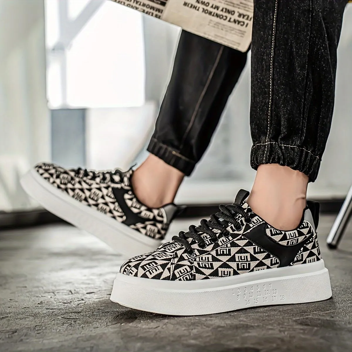 Men's Fashion Street Skate Shoes - Comfortable, Non-Slip, Durable lace-up Sneakers with Geometric Patterns for Outdoor Activities and Casual wear