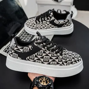 Men's Fashion Street Skate Shoes - Comfortable, Non-Slip, Durable lace-up Sneakers with Geometric Patterns for Outdoor Activities and Casual wear