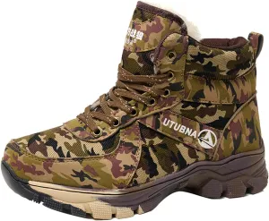 Mens Hiking Boots, Waterproof Insulated Fur Boots Warm Ankle Booties Outdoor Work Boots Work Boots for Women