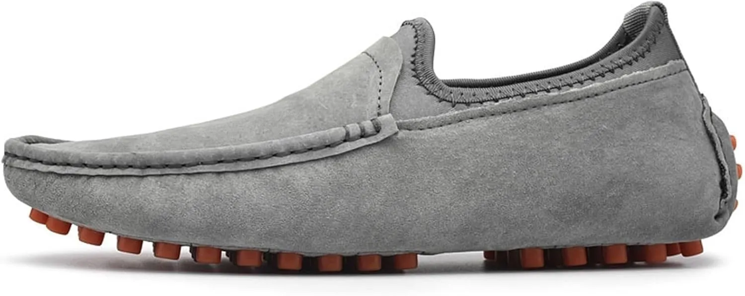 Men's Lightweight Suede Loafers - Genuine Leather Moc Toe Slip-Ons with Anti-Slip Sole, Flexible Fit, and Large Sizes for Casual and Wedding Wear