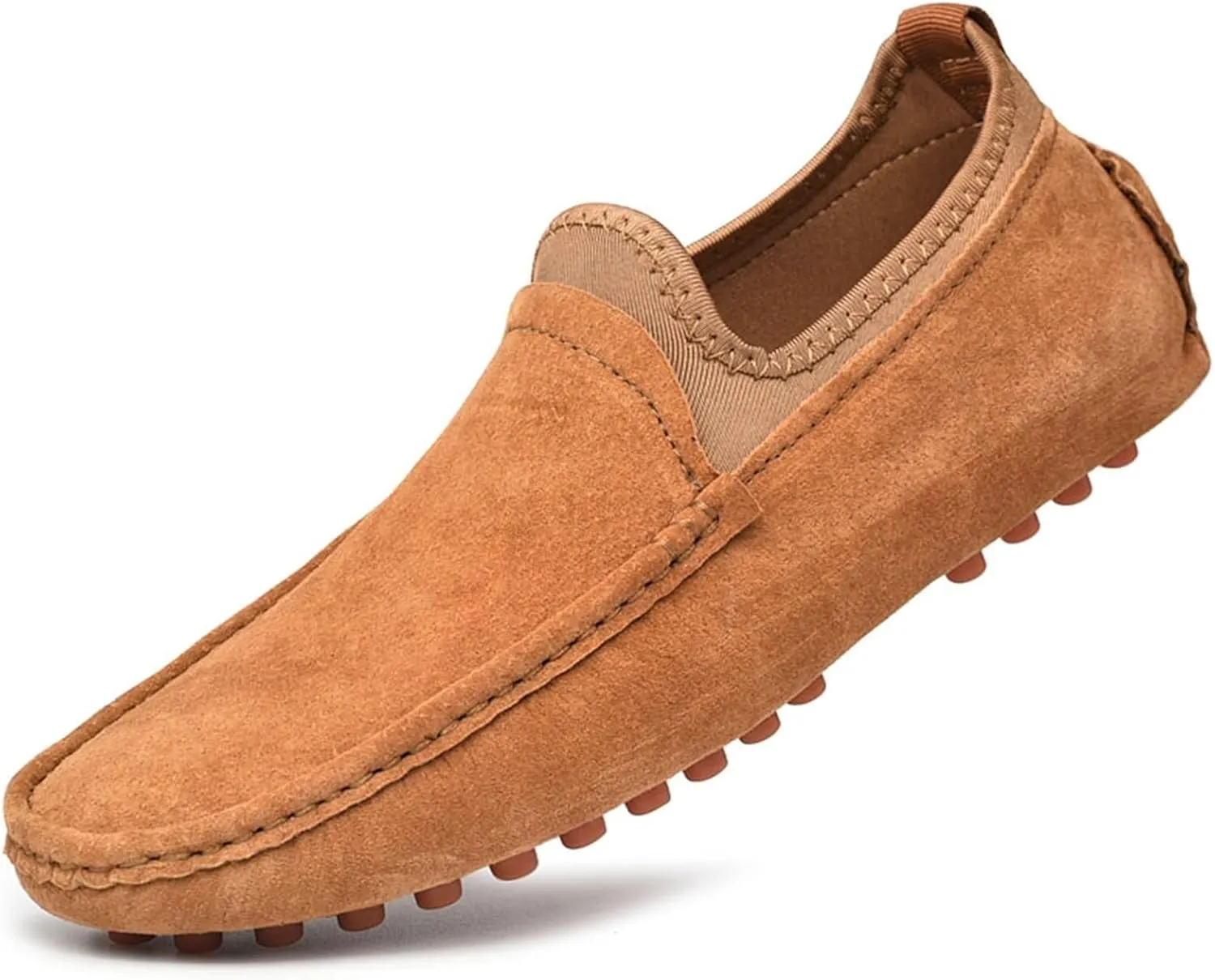 Men's Lightweight Suede Loafers - Genuine Leather Moc Toe Slip-Ons with Anti-Slip Sole, Flexible Fit, and Large Sizes for Casual and Wedding Wear
