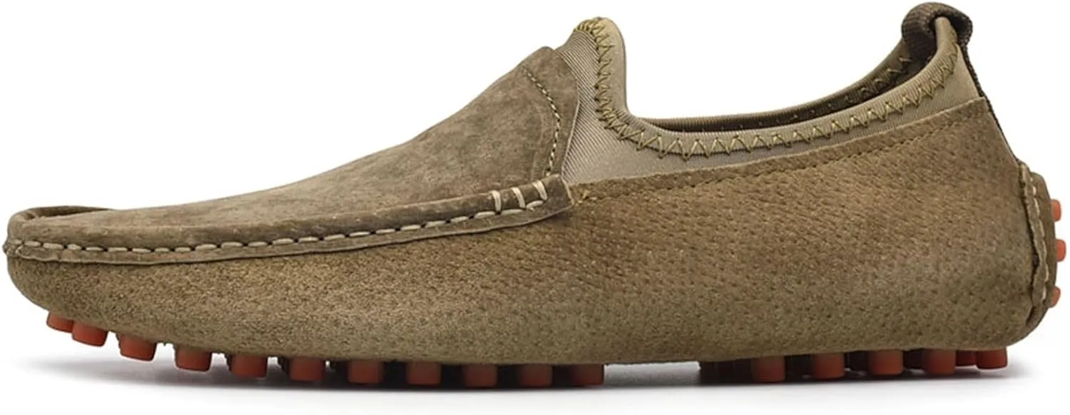 Men's Lightweight Suede Loafers - Genuine Leather Moc Toe Slip-Ons with Anti-Slip Sole, Flexible Fit, and Large Sizes for Casual and Wedding Wear