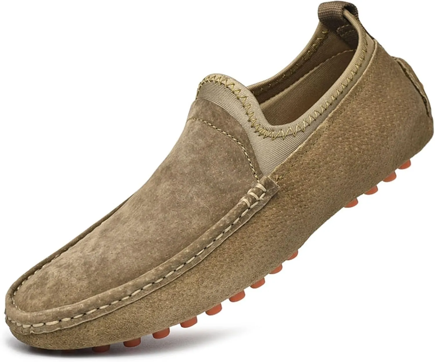 Men's Lightweight Suede Loafers - Genuine Leather Moc Toe Slip-Ons with Anti-Slip Sole, Flexible Fit, and Large Sizes for Casual and Wedding Wear