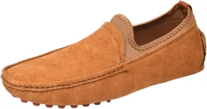 Men's Lightweight Suede Loafers - Genuine Leather Moc Toe Slip-Ons with Anti-Slip Sole, Flexible Fit, and Large Sizes for Casual and Wedding Wear