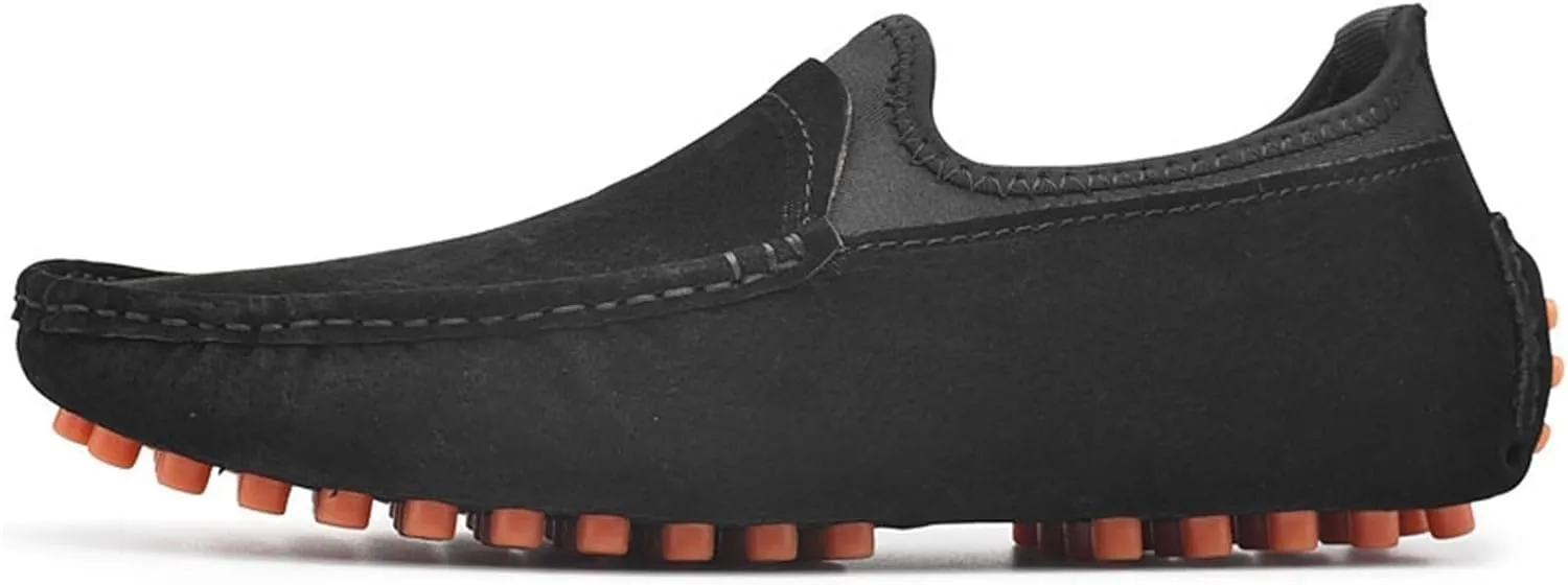 Men's Lightweight Suede Loafers - Genuine Leather Moc Toe Slip-Ons with Anti-Slip Sole, Flexible Fit, and Large Sizes for Casual and Wedding Wear
