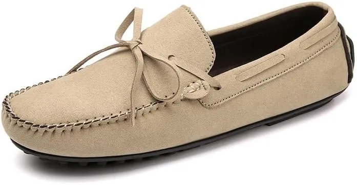 Mens Loafers Round Toe Suede Vamp Boat Shoes Driving Loafers Flat Heel Flexible Slip Resistant Fashion Slip-ons