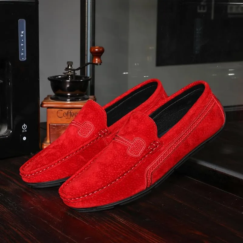 Men's Loafers Round Toe Suede Vamp Driving Loafers Flat Heel Lightweight Anti-Slip Party Slip-ons