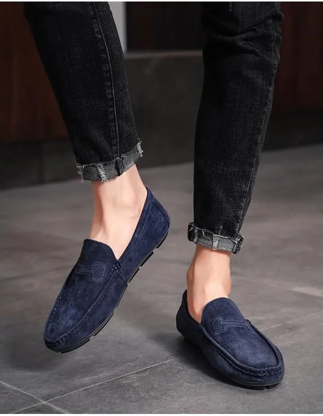 Men's Loafers Round Toe Suede Vamp Driving Loafers Flat Heel Lightweight Anti-Slip Party Slip-ons