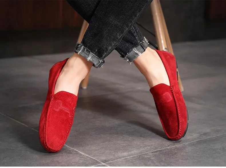 Men's Loafers Round Toe Suede Vamp Driving Loafers Flat Heel Lightweight Anti-Slip Party Slip-ons