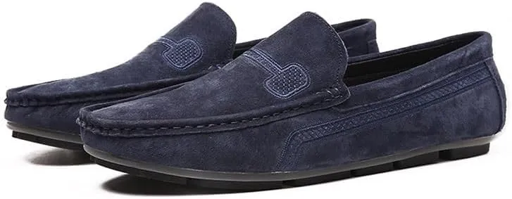 Men's Loafers Round Toe Suede Vamp Driving Loafers Flat Heel Lightweight Anti-Slip Party Slip-ons