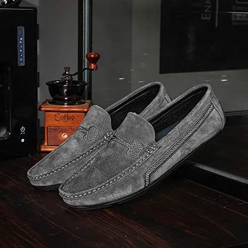 Men's Loafers Round Toe Suede Vamp Driving Loafers Flat Heel Lightweight Anti-Slip Party Slip-ons