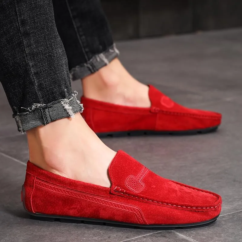 Men's Loafers Round Toe Suede Vamp Driving Loafers Flat Heel Lightweight Anti-Slip Party Slip-ons