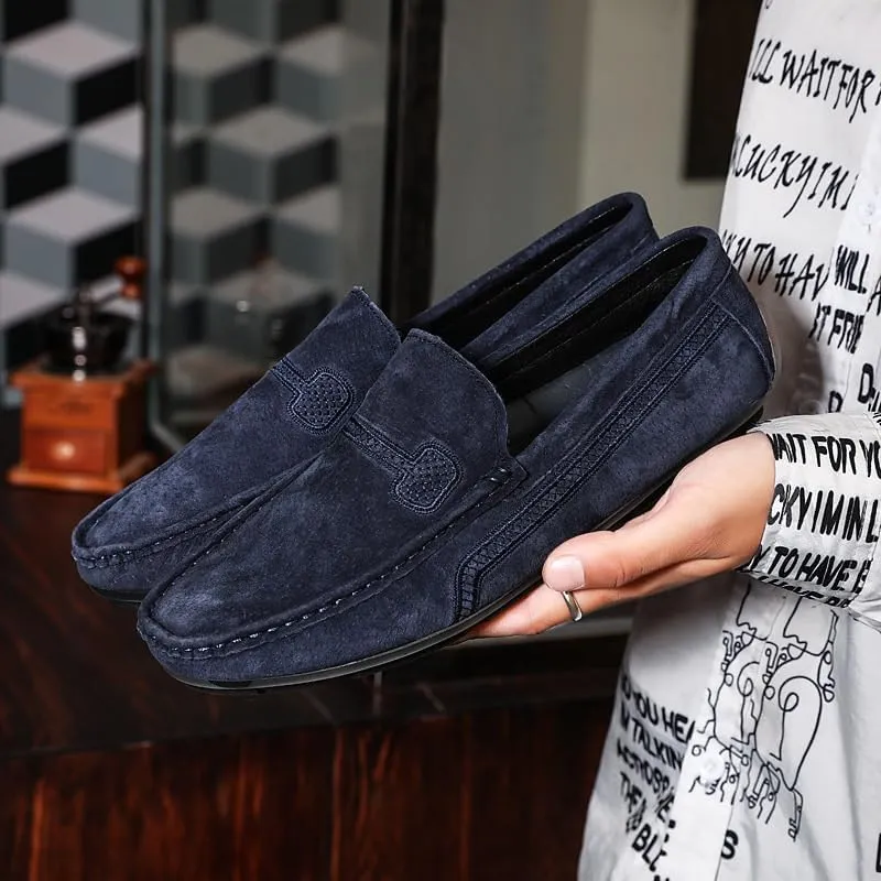 Men's Loafers Round Toe Suede Vamp Driving Loafers Flat Heel Lightweight Anti-Slip Party Slip-ons