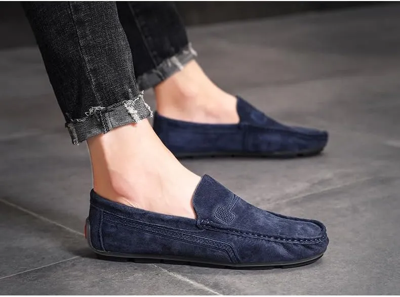 Men's Loafers Round Toe Suede Vamp Driving Loafers Flat Heel Lightweight Anti-Slip Party Slip-ons