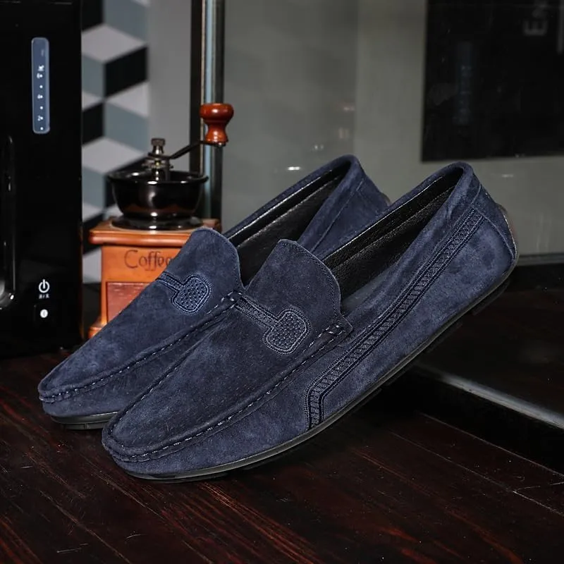 Men's Loafers Round Toe Suede Vamp Driving Loafers Flat Heel Lightweight Anti-Slip Party Slip-ons