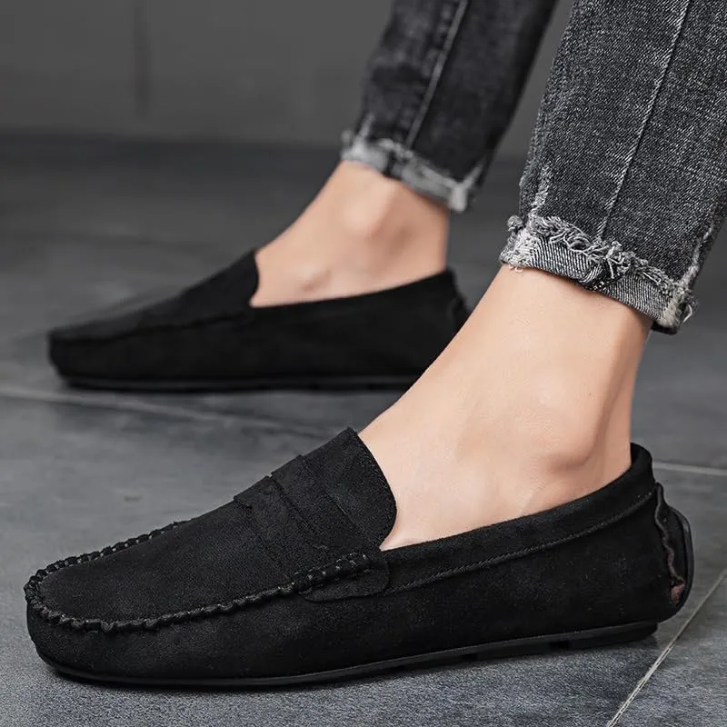 Mens Loafers Shoe Round Toe Suede Vamp Penny Driving Loafers Flat Heel Flexible Comfortable Walking Slip-ons