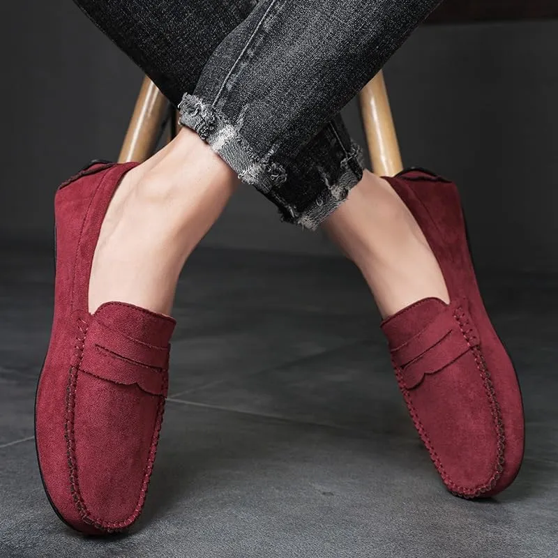 Mens Loafers Shoe Round Toe Suede Vamp Penny Driving Loafers Flat Heel Flexible Comfortable Walking Slip-ons