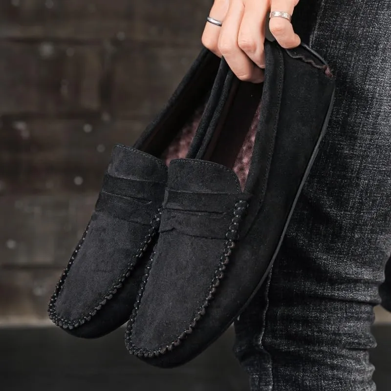 Mens Loafers Shoe Round Toe Suede Vamp Penny Driving Loafers Flat Heel Flexible Comfortable Walking Slip-ons