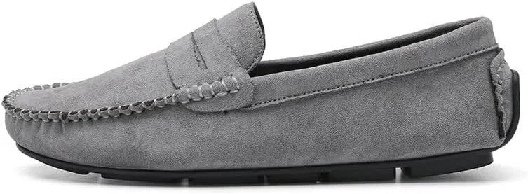 Mens Loafers Shoe Round Toe Suede Vamp Penny Driving Loafers Flat Heel Flexible Comfortable Walking Slip-ons
