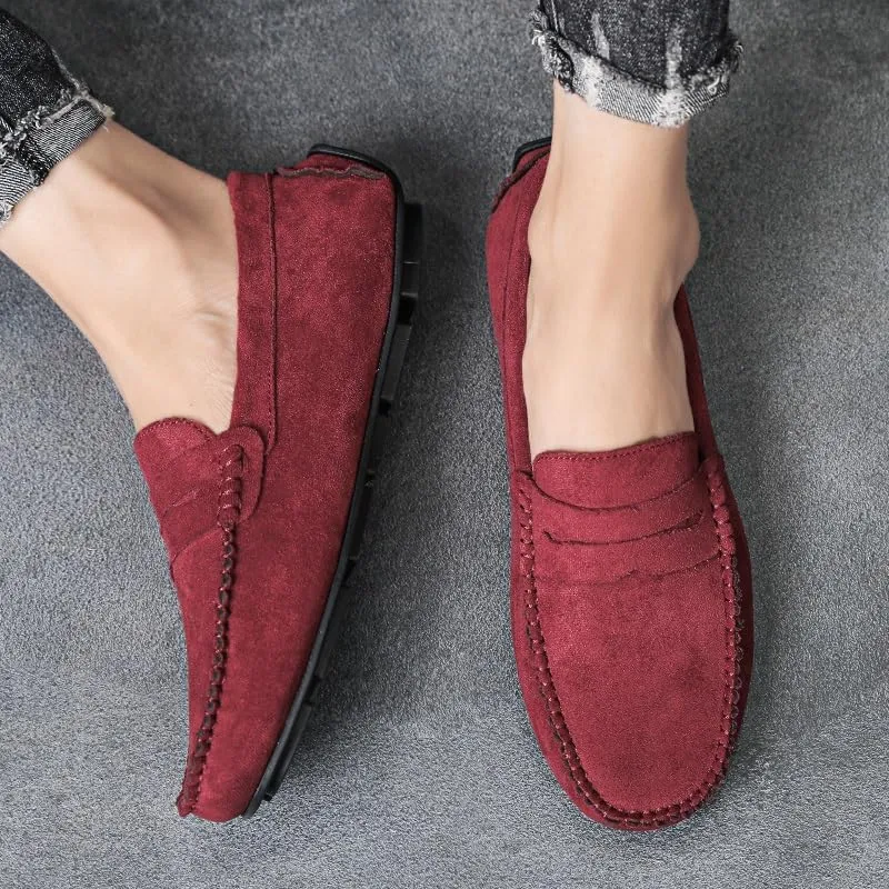 Mens Loafers Shoe Round Toe Suede Vamp Penny Driving Loafers Flat Heel Flexible Comfortable Walking Slip-ons