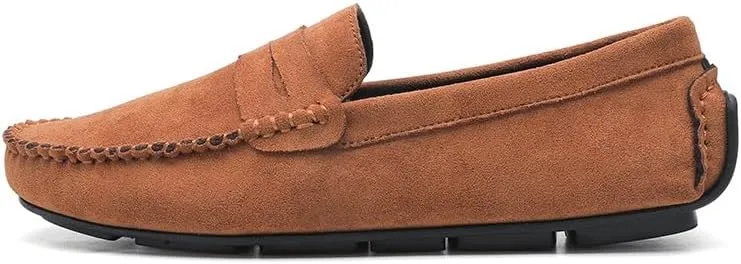 Mens Loafers Shoe Round Toe Suede Vamp Penny Driving Loafers Flat Heel Flexible Comfortable Walking Slip-ons
