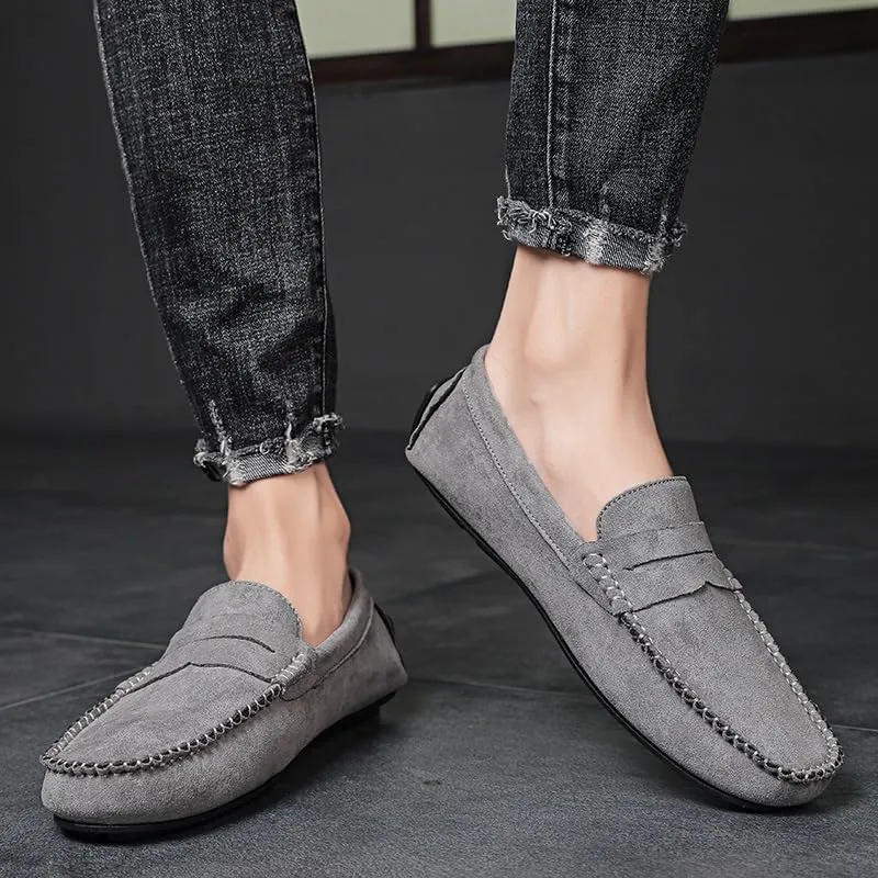 Mens Loafers Shoe Round Toe Suede Vamp Penny Driving Loafers Flat Heel Flexible Comfortable Walking Slip-ons