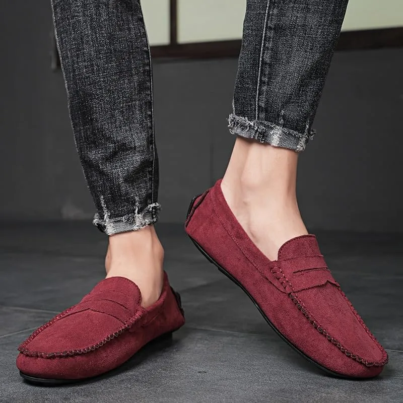 Mens Loafers Shoe Round Toe Suede Vamp Penny Driving Loafers Flat Heel Flexible Comfortable Walking Slip-ons