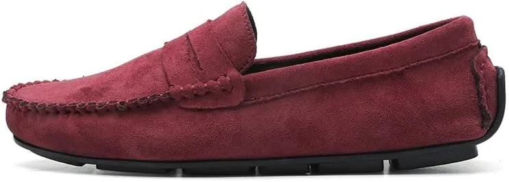 Mens Loafers Shoe Round Toe Suede Vamp Penny Driving Loafers Flat Heel Flexible Comfortable Walking Slip-ons