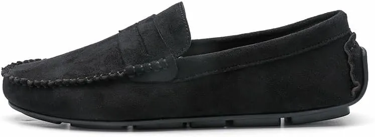 Mens Loafers Shoe Round Toe Suede Vamp Penny Driving Loafers Flat Heel Flexible Comfortable Walking Slip-ons