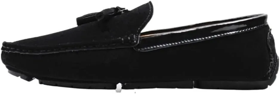 Mens Loafers Shoe Round Toe Vegan Suede Leather Driving Loafers with Tassel Lightweight Comfortable Flat Heel Outdoor Slip-ons