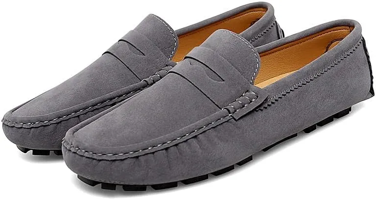 Mens Loafers Shoe Solid Color Round Toe Suede Vamp Penny Driving Loafers Slip Resistant Lightweight Comfortable Classic Slip-ons