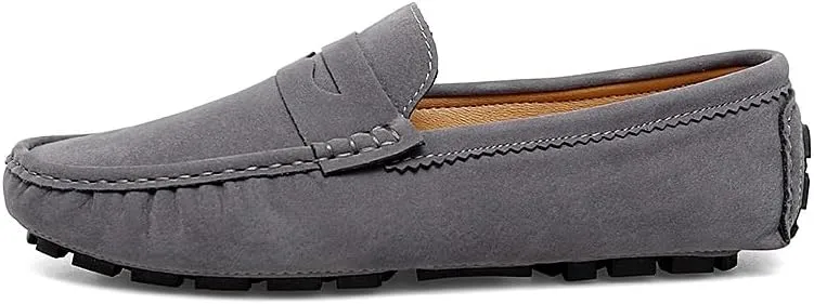 Mens Loafers Shoe Solid Color Round Toe Suede Vamp Penny Driving Loafers Slip Resistant Lightweight Comfortable Classic Slip-ons