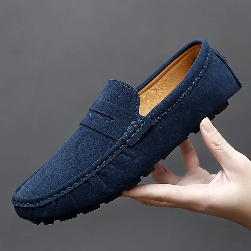 Mens Loafers Shoe Solid Color Round Toe Suede Vamp Penny Driving Loafers Slip Resistant Lightweight Comfortable Classic Slip-ons