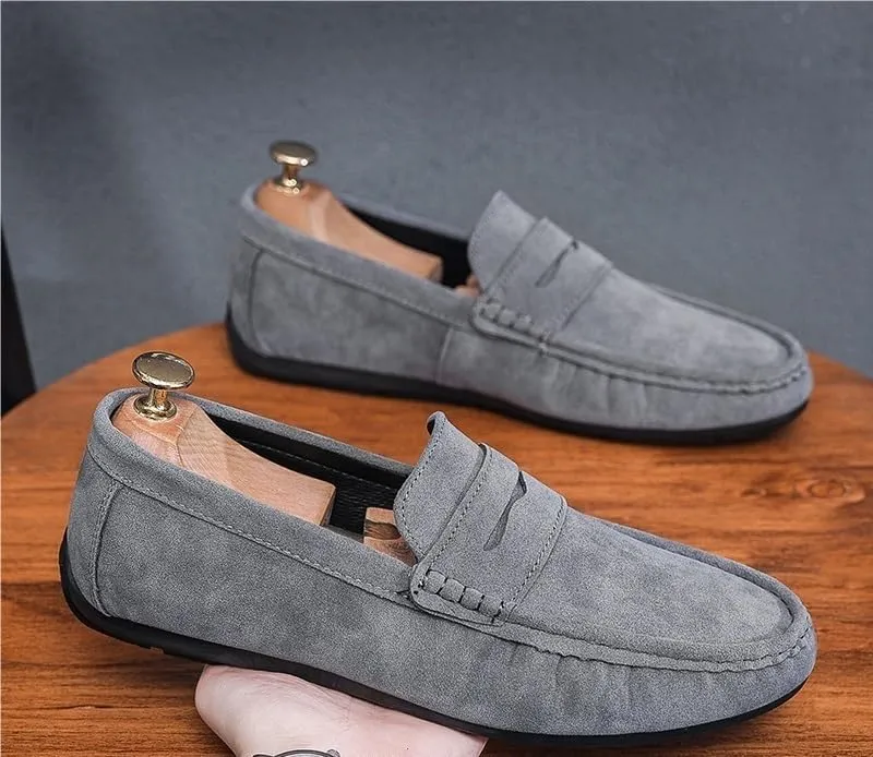 Mens Loafers Shoe Suede Vamp Driving Penny Loafers Apron Toe Anti-Slip Lightweight Comfortable Prom Slip-ons
