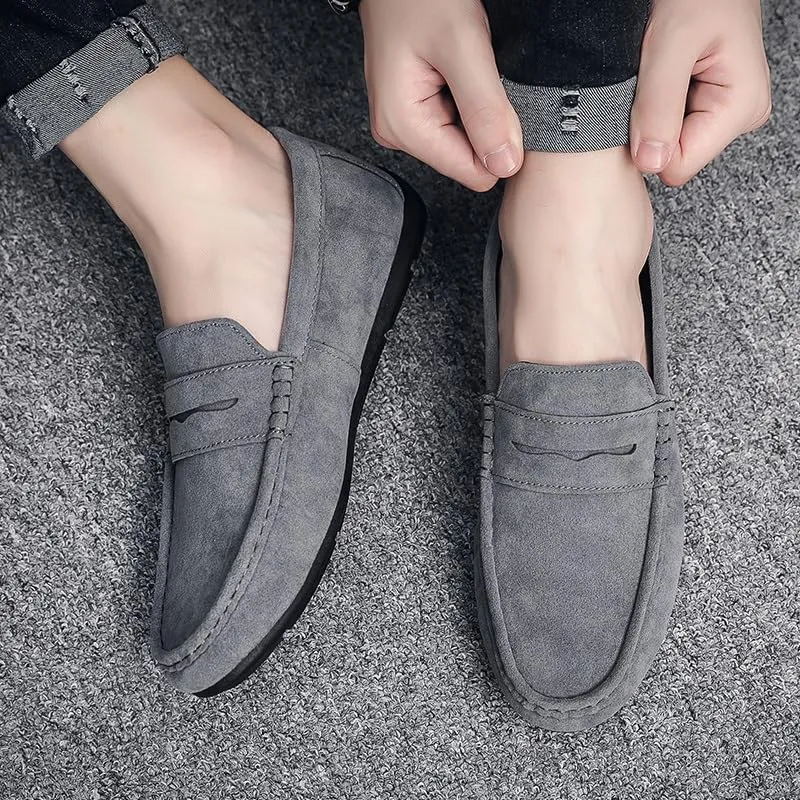 Mens Loafers Shoe Suede Vamp Driving Penny Loafers Apron Toe Anti-Slip Lightweight Comfortable Prom Slip-ons