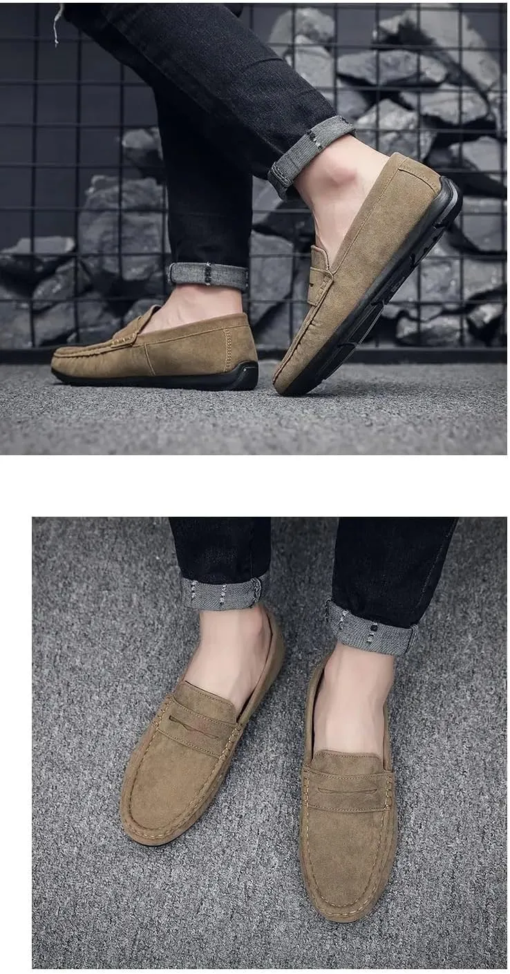 Mens Loafers Shoe Suede Vamp Driving Penny Loafers Apron Toe Anti-Slip Lightweight Comfortable Prom Slip-ons