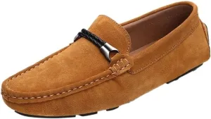 Mens Loafers Shoe Suede Vamp Round Toe Driving Moccasins Shoes Flat Heel Comfortable Slip Resistant Outdoor Wedding Slip-ons