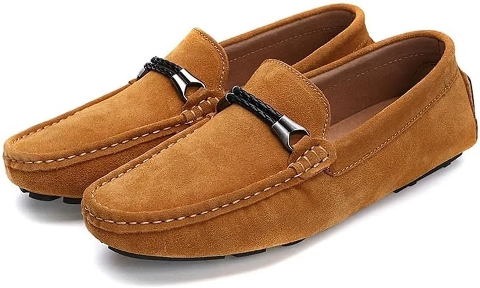 Mens Loafers Shoe Suede Vamp Round Toe Driving Moccasins Shoes Flat Heel Comfortable Slip Resistant Outdoor Wedding Slip-ons