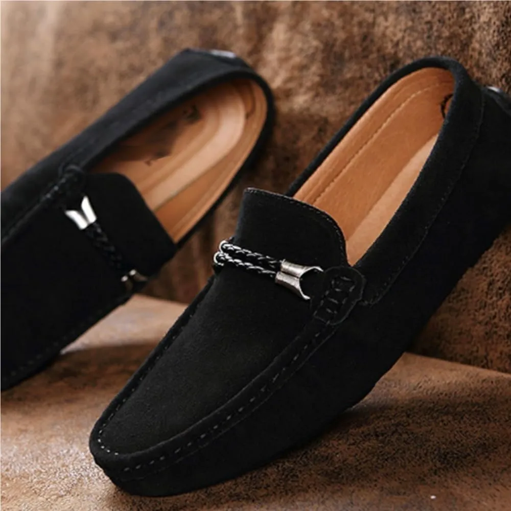 Mens Loafers Shoe Suede Vamp Round Toe Driving Moccasins Shoes Flat Heel Comfortable Slip Resistant Outdoor Wedding Slip-ons